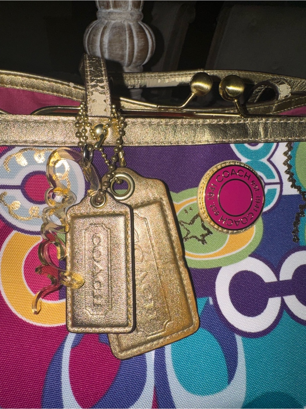 ATTENTION COLLECTORS Coach Poppy KISS LOCK Shoulder Bag Gold Toned Accents EUC - Picture 7 of 17
